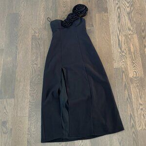 The Wolf Gang Black One Shoulder Rosette Midi Dress | Size S